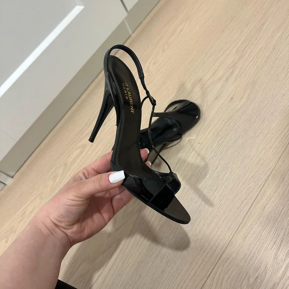 Saint Laurent Black Patent Leather Slingback Heels - Picture 4 of 4